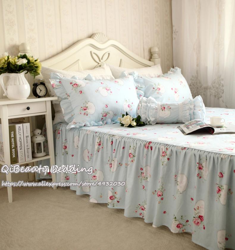 

Korean version of the garden blue LOVE lotus leaf lace pure cotton cotton bed skirt bedding quilt cover comfortable for home, B002