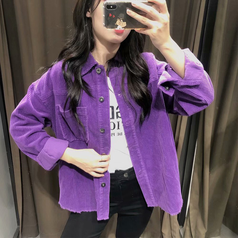 

2021 New Shirt European and American Autumn Five Color Corduroy Coat Women's Lapel Raw Ee Wind Long Sleeve Rtu1, See chart