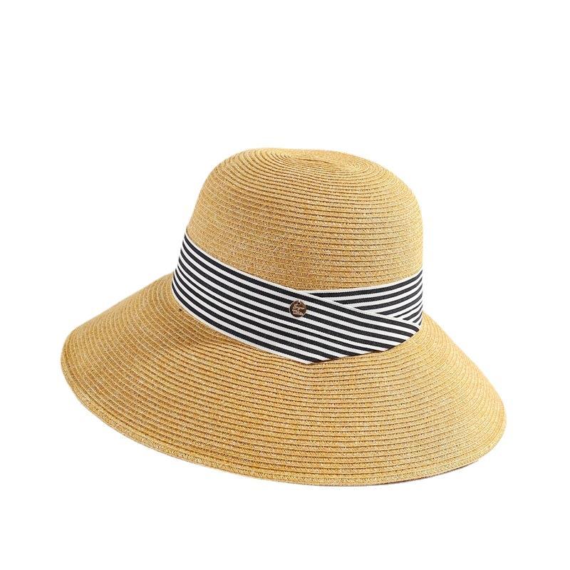 

Round Women's Summer Hat Hand Woven Wide Brim Straw Hats Fashion Female Sun Caps Foldable Bohemia Beach Cap, Blue ribbon