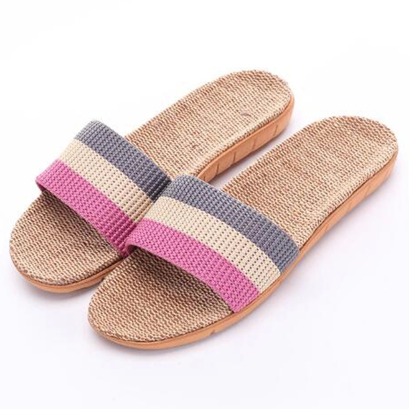 

Women's Red Striped Linen Flip Flops Indoor EVA Breathable Home Flax Slippers Girl's Pink Flat Sandals Women Slides Beach Shoes #0P8F, Beige