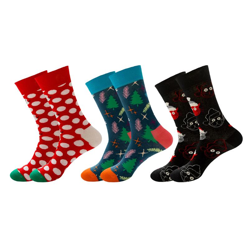 

3 Pairs Tree Snow Elk Gift Cotton Happy Men Socks New 2020 Autumn Winter Christmas woman Socks Funny New Year Santa Claus