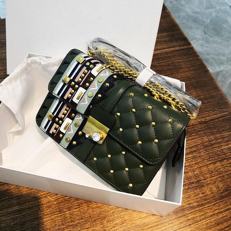 

New Fashion Trend Women's Designer Square Shoulder Bags Luxury Female Chain Rivet Crossbody Bags And Purse Chic Handbag, White