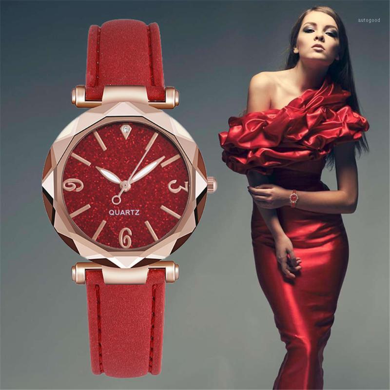 

Wristwatches Montre Femme Watch Women Romantic Starry Sky Wrist Leather Rhinestone Designer Ladies Clock Casual Simple Dress Gfit Q41
