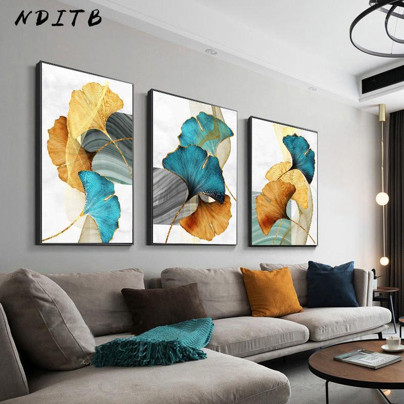 

Golden Leaf Modern Abstract Canvas Painting Botanical Poster and Print Nordic Style Creative Picture Home Living Room Decoration1
