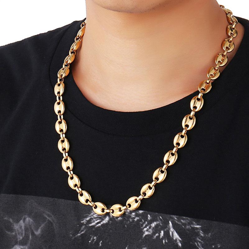 

karopel Vintage Gold Silver Color Stainless Steel Necklace for Men Coffee Bean Neck Chain 11mm*60cm Jewelry Accessories