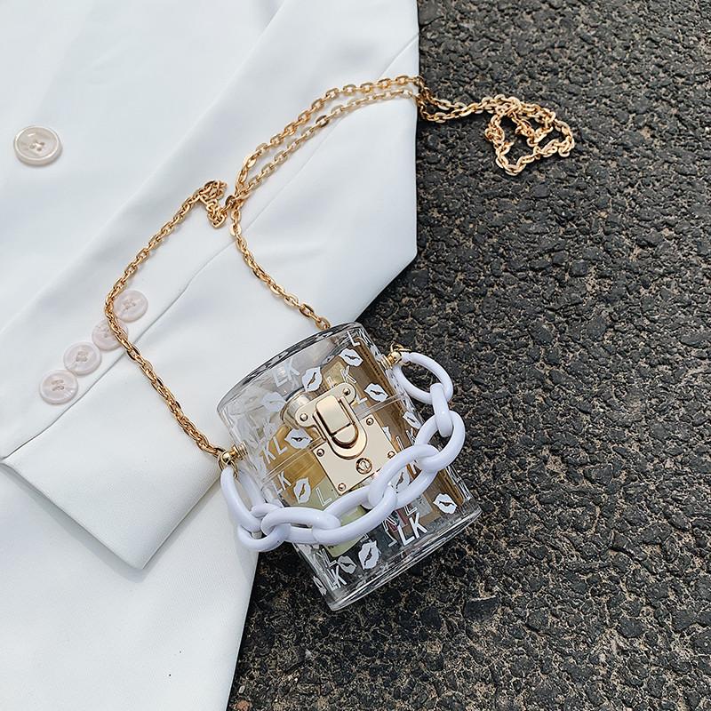 

Popular mini women 2020 new trend Instagram chain versatile transparent mouth red packet crossbody bag, Black