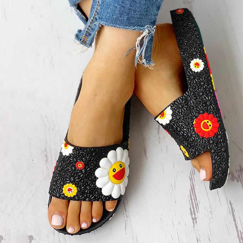 

Women Summer Slippers Cute flower Flat Flip Flops Ladies Soft Slides Shoes Female Print Floral Bling Beach Casual Sandals, White 2