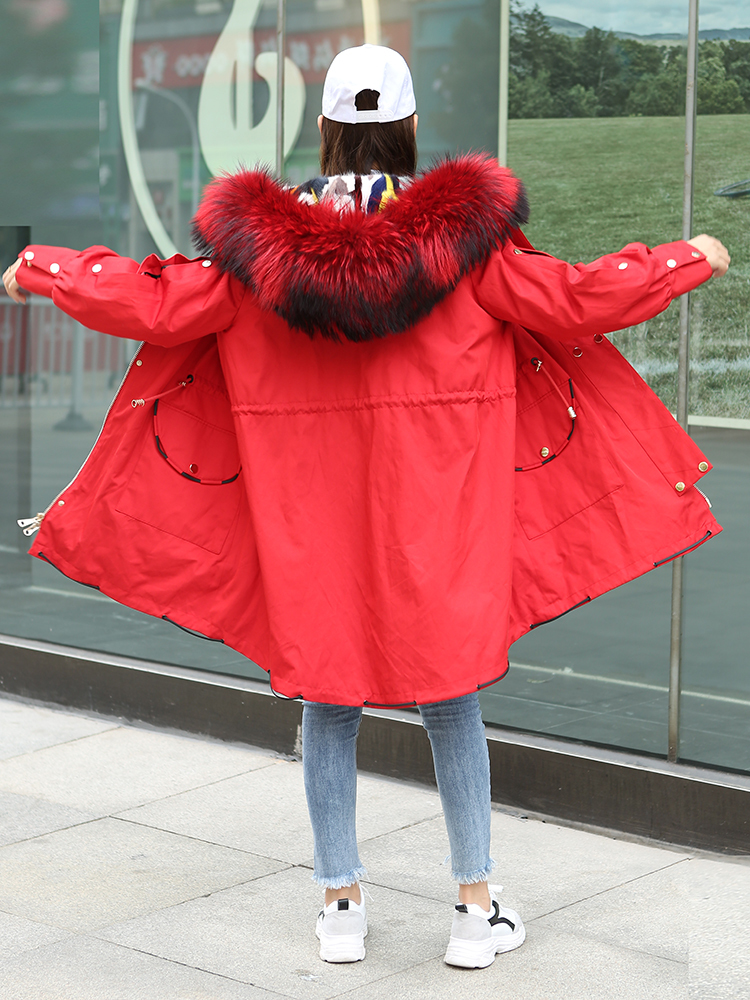 

Parkas Winter Coat Jacket Women Parka Big Fur Collar of Real Natural Raccoon Mink Lining Long Outerwear Ltv9, The picture