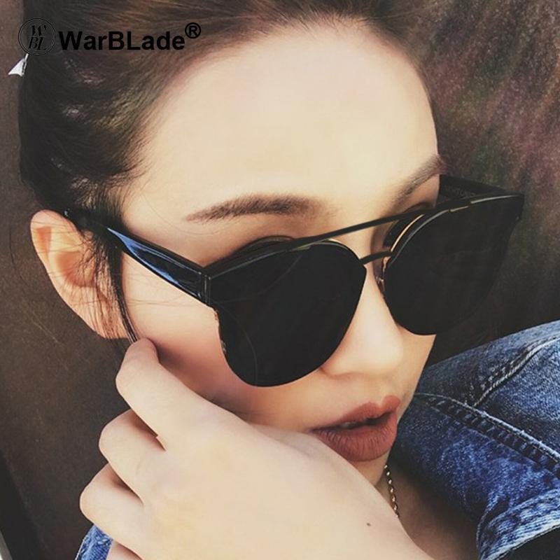 

WarBLade Women Cat Eye Sunglasses Fashion Designer lady female mirror Points Sun Glasses for women lunettes femme
