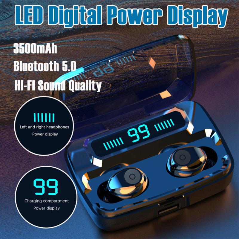 

TWS Bluetooth Headphones Earbuds Earphones With Microphone With 3500mAh LED Display Charging Box Microphone, Black