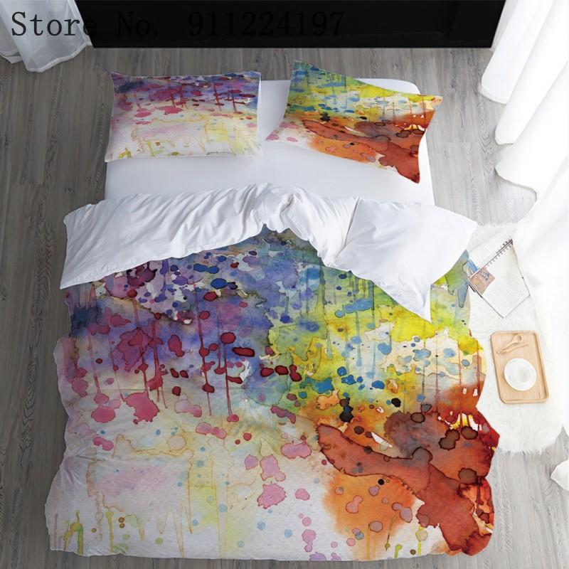 

Colorful Bedding Set Watercolor Splash Quality Cover King Queen Size Soft White Duvet Cover Soft Microfiber Duvet 210*210, Color-1