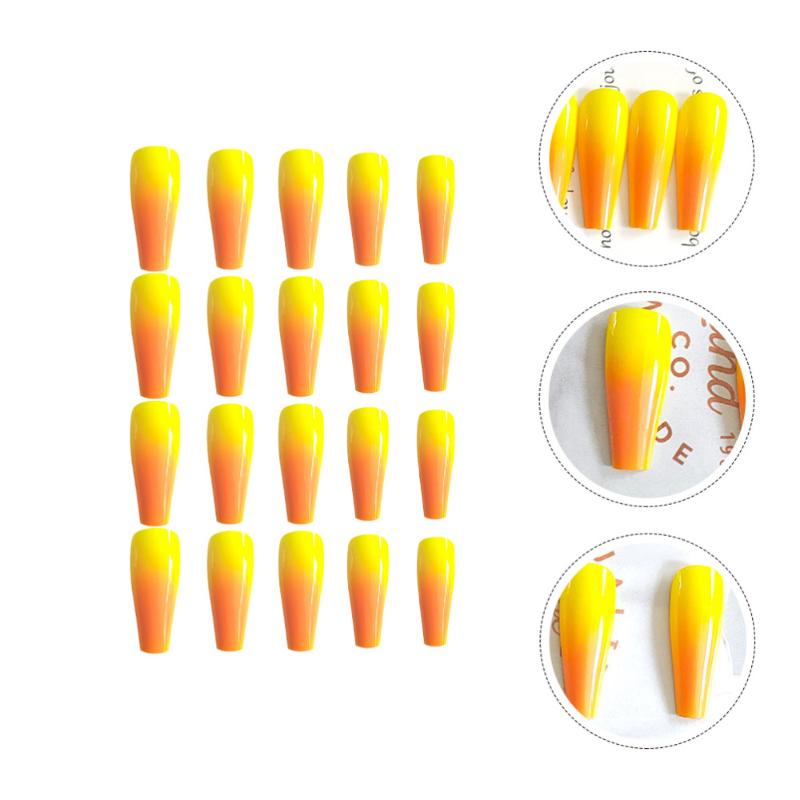 

20Pcs Detachable False Nail Tips Girl Nail Art Patches Design, Orange yellow