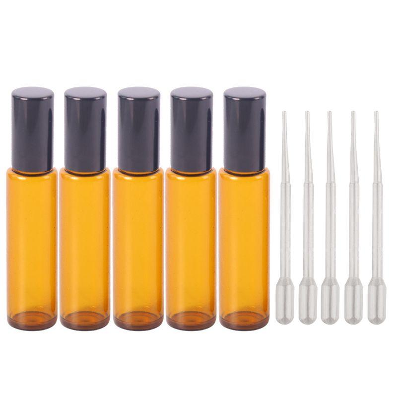 

5 pcs 10 Ml Glass Roll-on Bottles with Stainless Steel Roller Balls - 5 Dropper