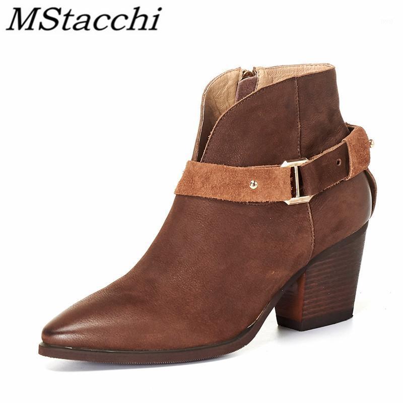 

Mstacchi Zapatillas Hombre Metal Decoration Side Zipper Genuine Leather Women Short Boots 2020 Sexy Pointed Retro Ladies Shoes1, Black