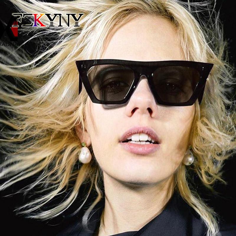 

FZKYNY New Fashion Cat Eye Sunglasses Women Designer Big Square Frame Sunglasses Vintage Cateye Eyewear Goggles