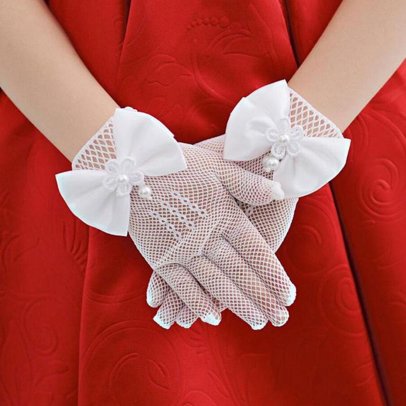 

1 Pair Girls Kids White Lace Faux Fishnet Gloves Communion Ceremony Girl Flower Accessories Bride Party U7G4