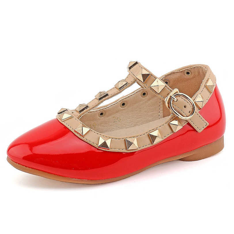 

TopSelling Designer Girls Studded T-Strap Flat Shoes for Kids Mary Jane Ballet Dress Flats School Uniform Fashion Children Princess Shoe, Pink