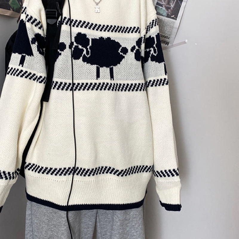 

Men's Jersey 2021 Spring and Winter New Jacquard Around Neck Sweater Nightgown Young Male Clothes OV84, White