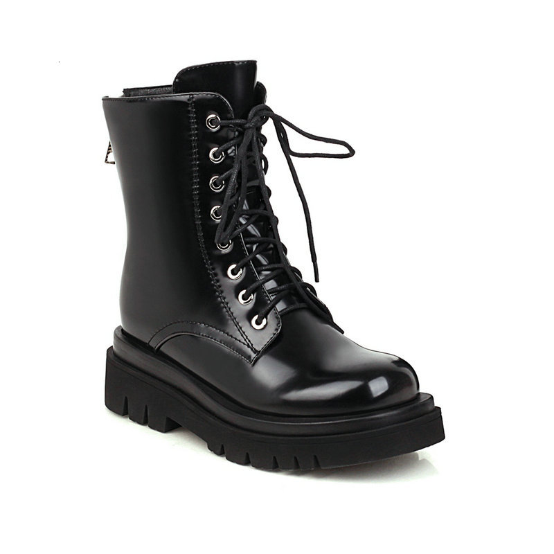 

New 2021 Pu Leather Ankle Lace Up Women Shoes Square High Heel Autumn Winter Short Boots Big Size 34-43 A2oq, Black