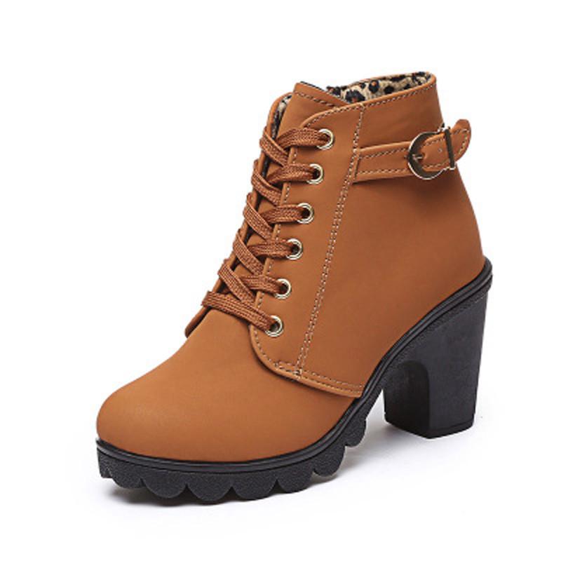 

Hot Sale Autumn Women Shoes High Heels Boots Lace-up Platform Ankle Boots Round Toe Ladies Plus Size 35-41 XKD2035, Black