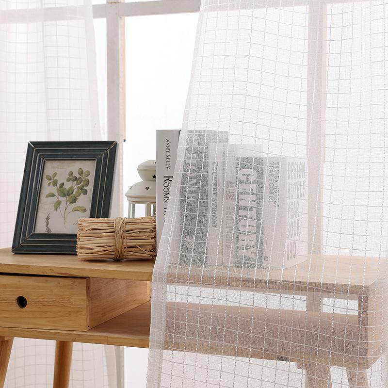 

White Plaid Screens Window Yarn Curtains Tulles For Living Room /Bedroom Hotel1