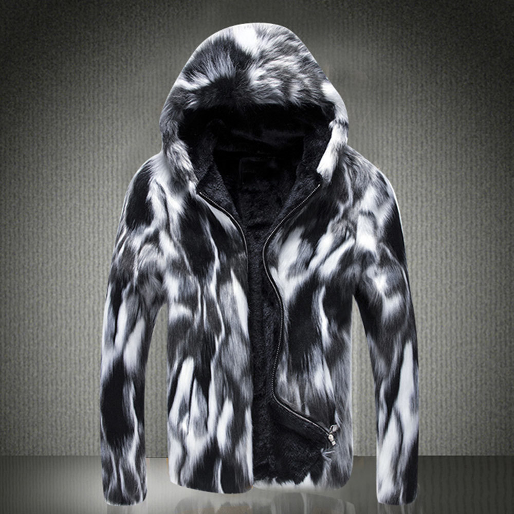 

2021 New Autumn Winter Fur Coat of the Wild Man's Personality Male Leather Thick Fox Jacket More Size 2IFK, Black