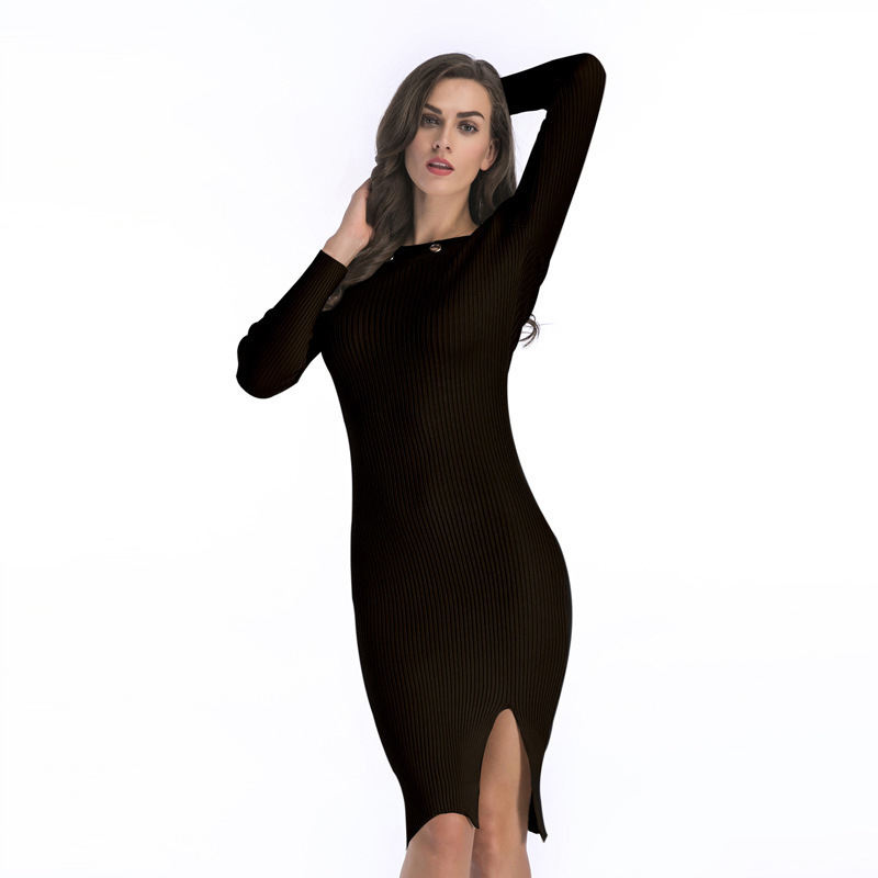 

2020 Real Vestidos Mujer Plus Size Longo Vestido Outono E Fundo Novo Padro Uma Palavra de Chumbo Fivela Crculo Ventilao, Black