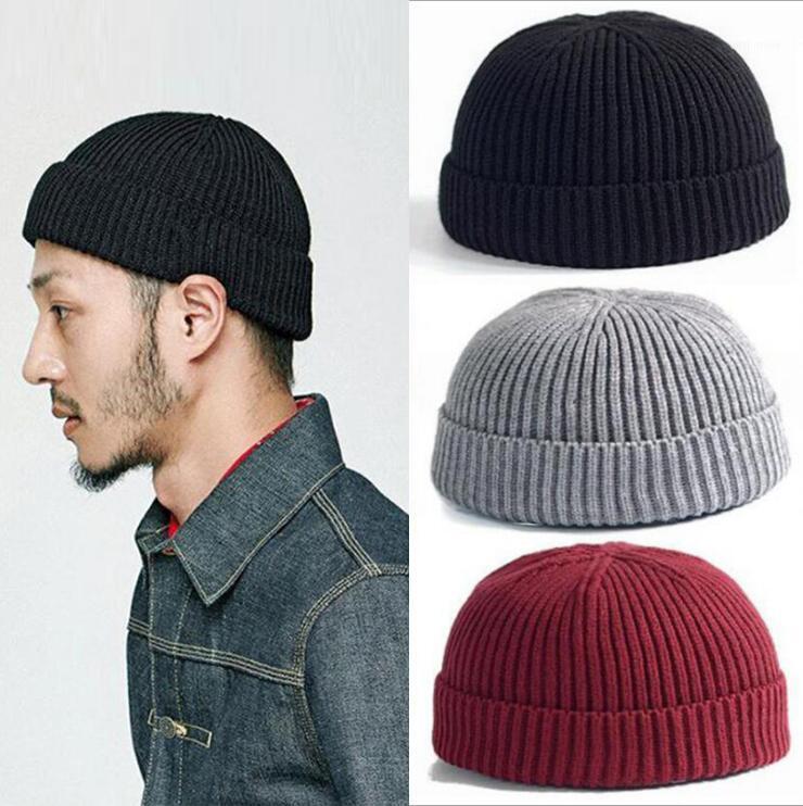 

Unisex winter warm Men's knitted skullcap casual cuff brimless Hip Hop hat short melon ribbed ski fisherman docker beanie hats1