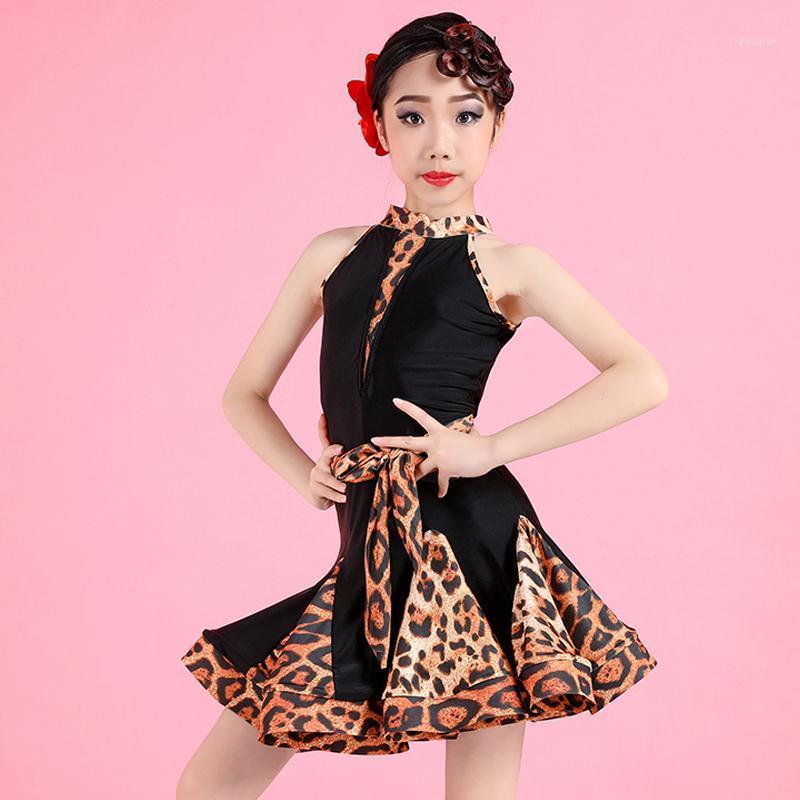 

Latin Dance Dress Female Children Sleeveless Leopard Dress High Quality Dance Skirt Girl Practice Wear Performance Costume 34471, As picture dress