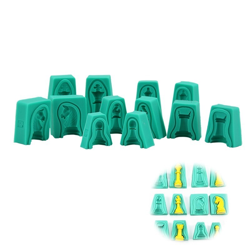 

12pcs/Set 3D Silicone Chess Cake Moulds Mold For Chocolates Pastries Ice Cream Baking Tools Creative Green Dessert Fondant Mould T200524