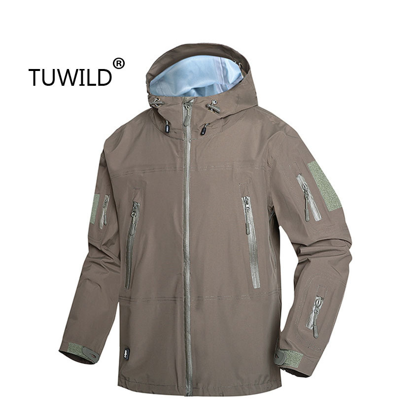 

High quality couple hard shell light waterproof jacket men and women outdoor camouflage military mountaineering windbreaker 201114, Khaki