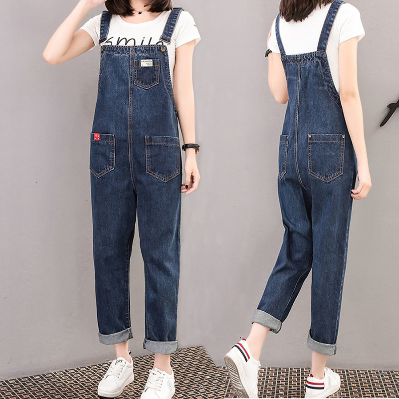 

2021 New Autumn of Women in High-waist Breeze Overalls Loose Casual Female Student Plus Size Denim Ro189 Brbt, Blue