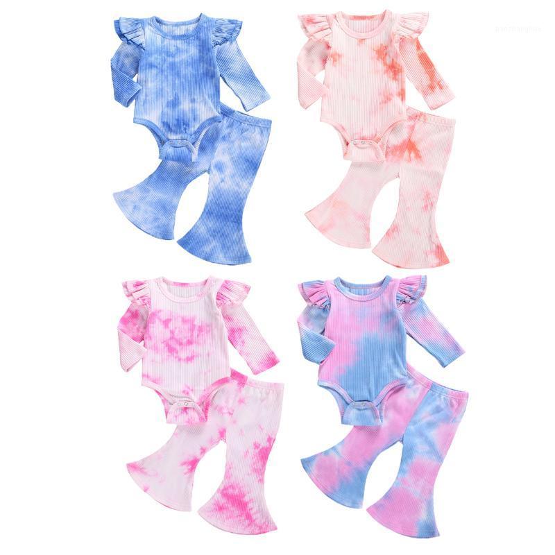 

Infant Newborn Kid Baby Girl's Long Sleeve Tie-dyed Set Triangle Crotch Round Neck Top Bell Bottom Long Pants 2Pcs Clothes1
