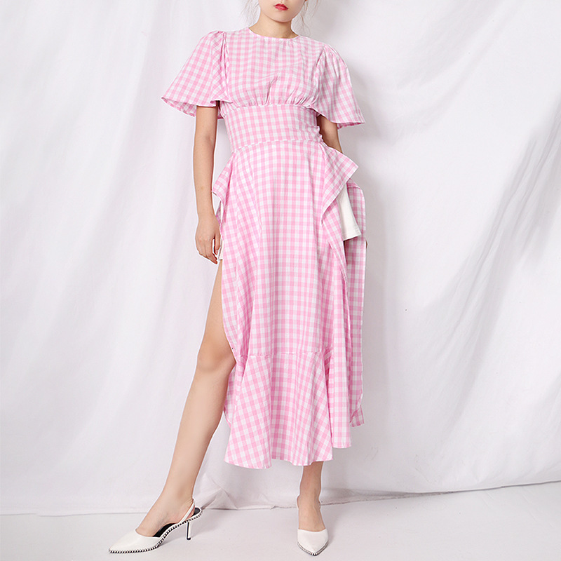 

Irregular Chess Dressed Woman 2021 New Neck-o-neck Short Sleeve Pink Fashion Track Sharing Girly Party Dress Kpvh, Blue
