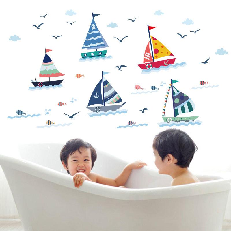 

Cartoon Lovely Sail Boat Wall Sticker Kindergarten PVC Wall Stickers For Kids Rooms Muurstickers Home Decor Stickers Muraux