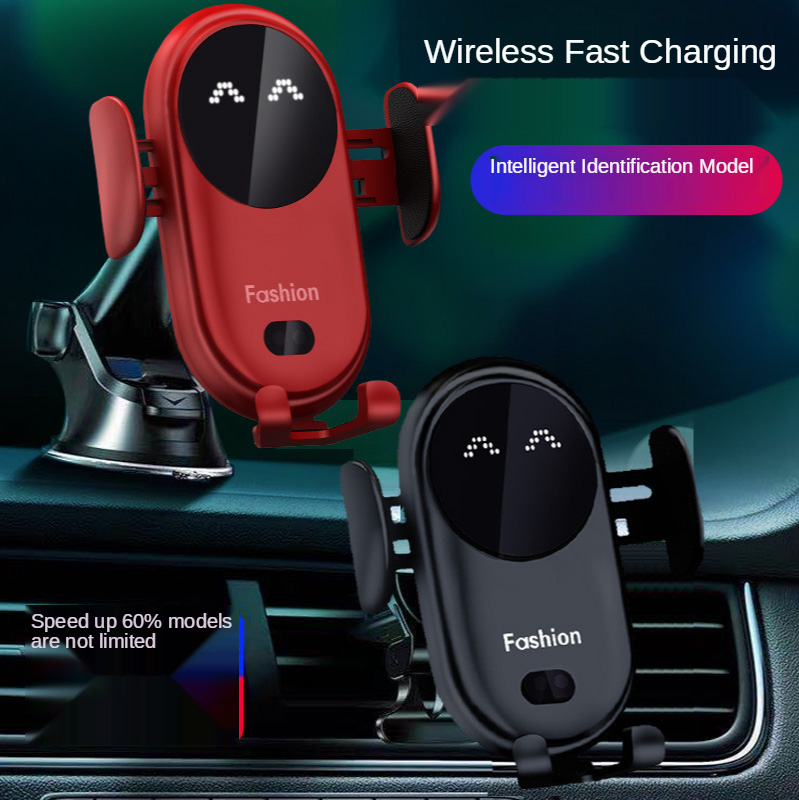

S11 Smiley car wireless charger Automatic sensing to open arms Car air outlet mobile phone holder 4 colors for choose, Black