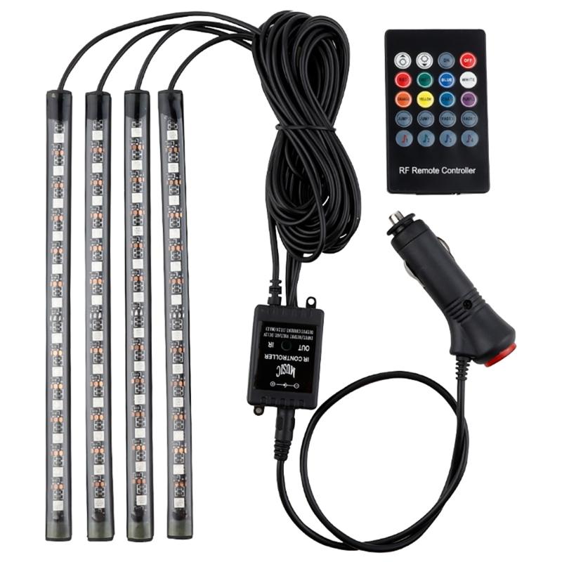 

48LED Car Decoration Light Interior Atmosphere Light RGB LED Strip With USB/Cigarette Lighter Remote Control Music