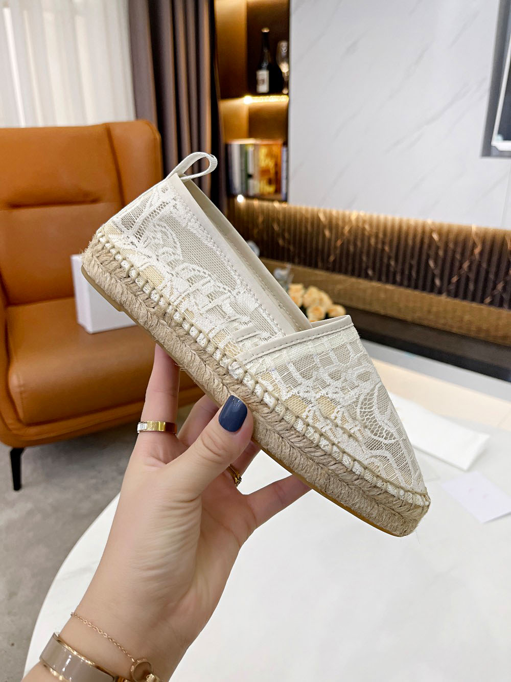 

WOODY ESPADRILLES leather lace canvas flat shoes Designer luxury women casual outdoor shoes, Color 9