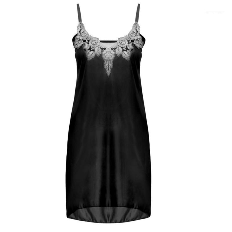 

2018 Ladies Sexy Silk Satin sexy spaghetti strap V-neck nightgown solid color sleepwear quality faux lounge AD02221