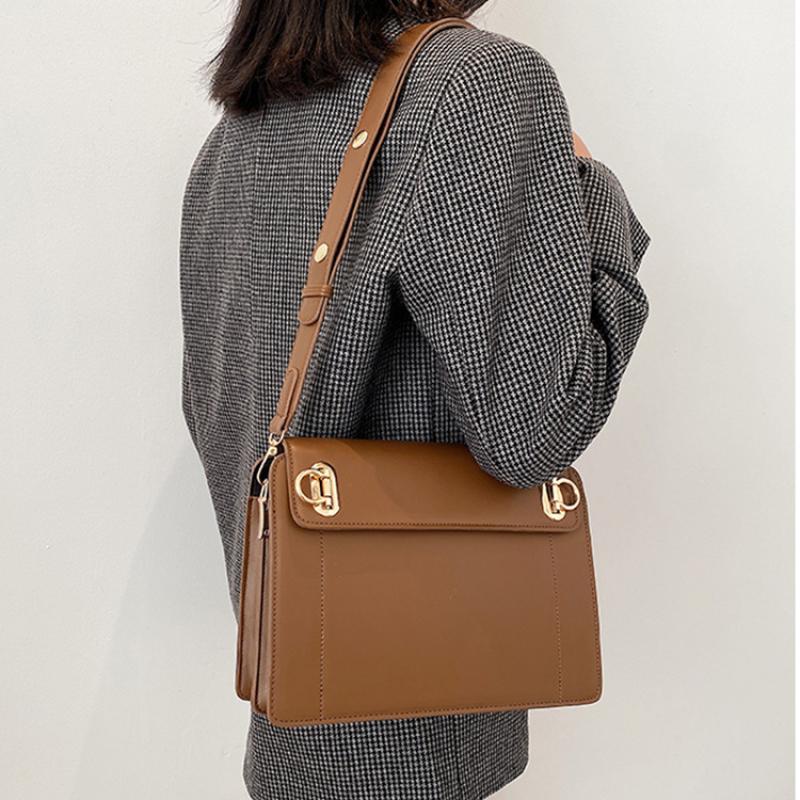 

Bags Vintage Women Crossbody Bag Brown Designer Wide Strap Flap Bags Female Texture Shoulder Messenger Bag Retro Ladies Purses, Black