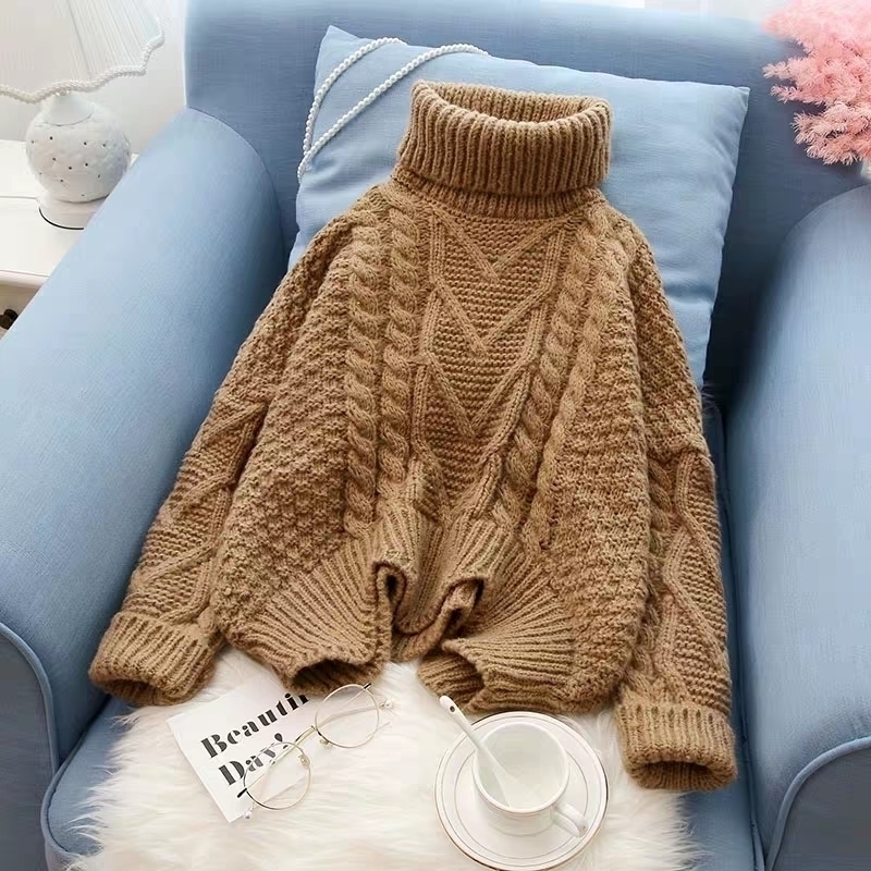 

New Knitted Tops In Autumn Winter Korean Sweater Women Flat Knitted Turtleneck Pullovers Oversize Sweater 201123, 99490