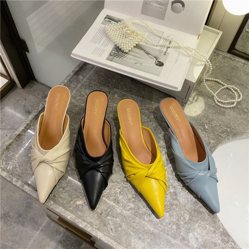 

2021 New Semi-slippers Woman Wear -new in Medium-wild Heels Pointed Fine-heel Muller Slippers 370x, Apricot