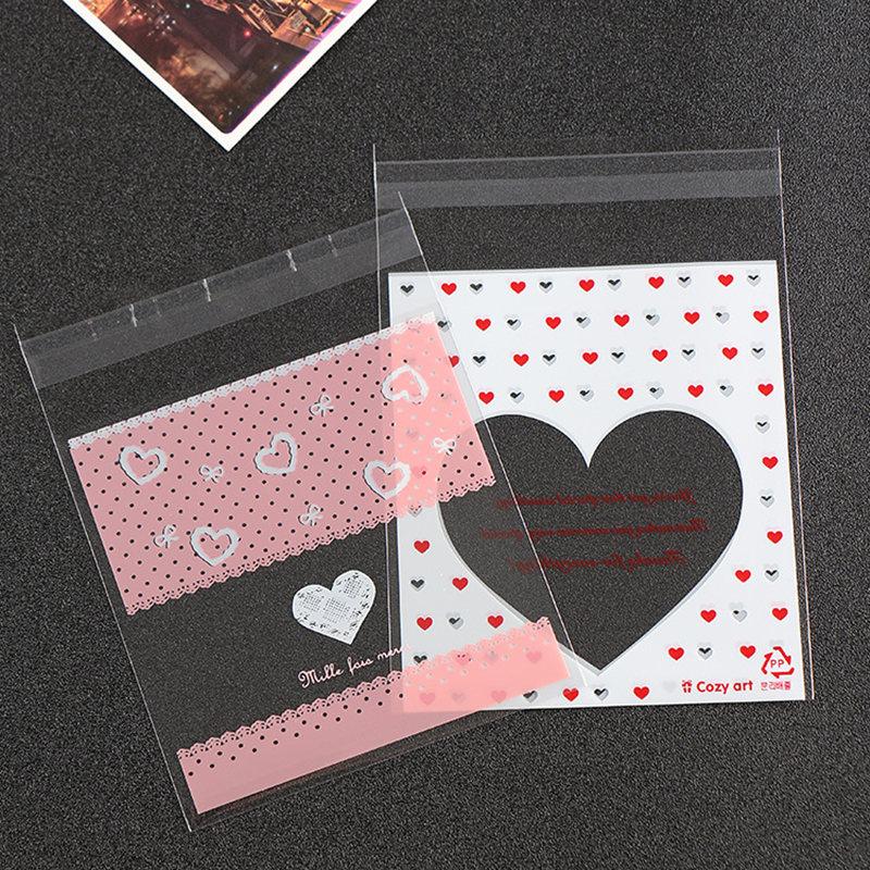 

100Pcs Self Adhesive Heart Cookie Bag Party Birthday Candy Package Gifts Wrapping Bag Wedding Favors 10x10cm