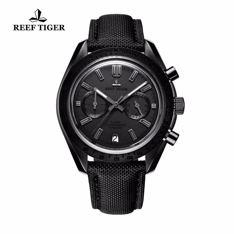 

Reef Tiger/RT Designer Sport Watches Mens Calfskin Nylon Strap Luminous Quartz Watches with Chronograph RGA3033 T200409, Rga3033-ywb