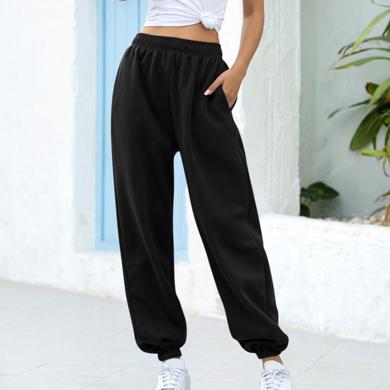 

Ladies Loose Trousers Casual Solid Color Pockets Ladies Trousers Elastic Waist New High Waist Women Sports Pants, Gray