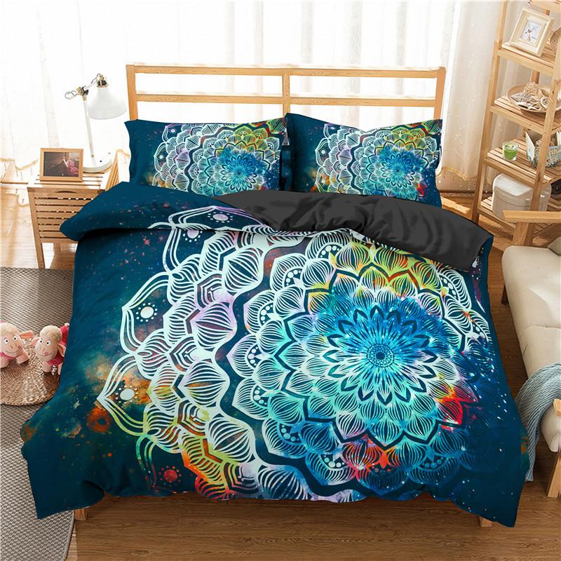 

Bohemian Mandala 3D Printed Bedding Sets Boho Floral Single  Queen Size Lightweight Microfiber Duvet Cover For Bedroom, Lxf046-1