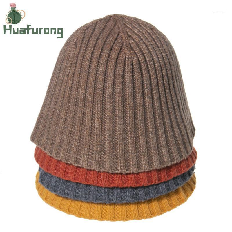 

Huafurong Solid Knitted Pit Striped Basin Hat Women Autumn and Winter Warm all-match Fashion Wool Fisherman Hat Solid Women1, 09