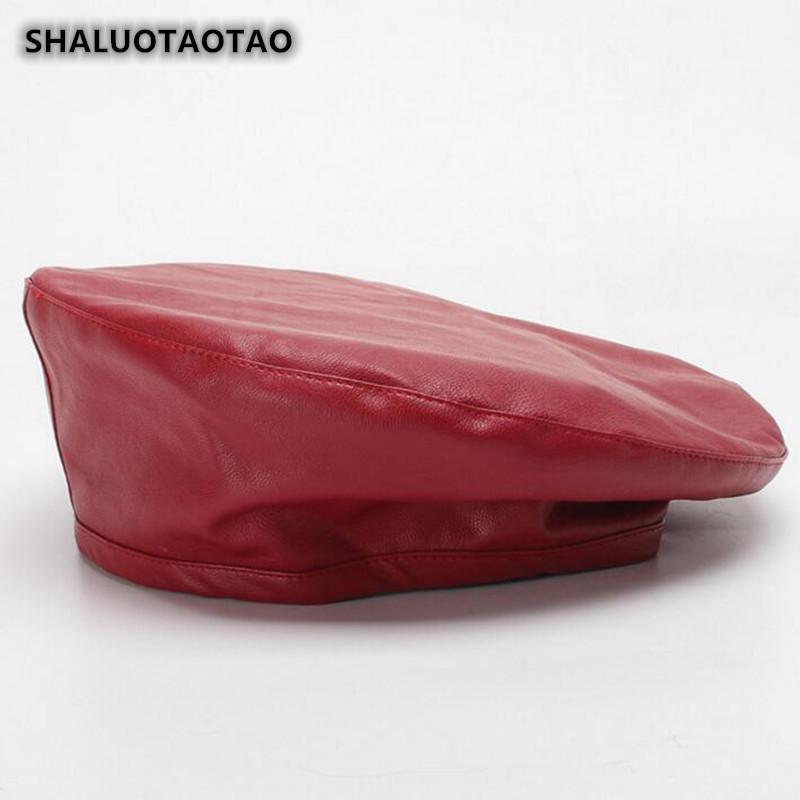 

SHALUOTAOTAO Trend PU Leather Beret For Women Autumn Winter Fashion New Berets Elegant Lady Brands Leisure Sports Cap Casquette, Black
