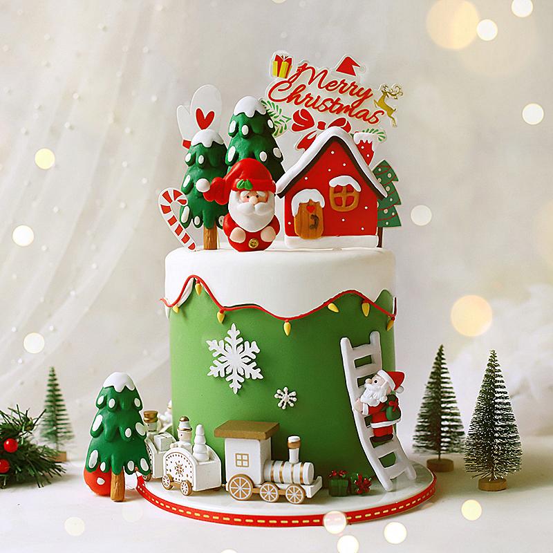 

Elk Train Santa Claus Tree Christmas Cake Toppers Happy New Year Decorations Party Baking Supplies Kid Love Gifts