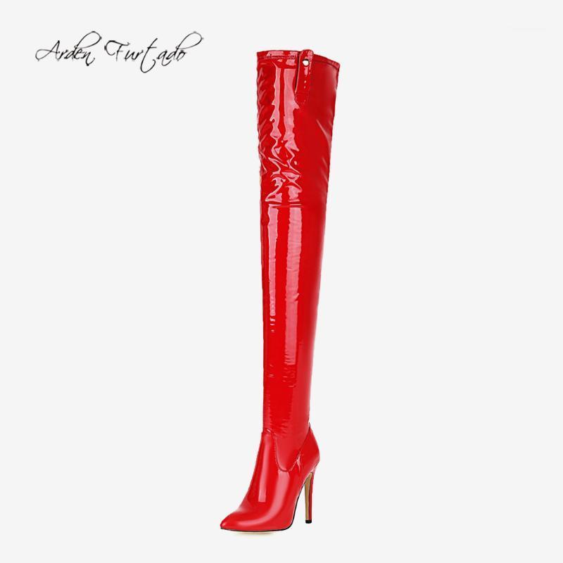 

Arden Furtado 2020 Fashion Pointed toe Stiletto heels zipper boots Female boots red Over the knee Stretch Pants 451, Black